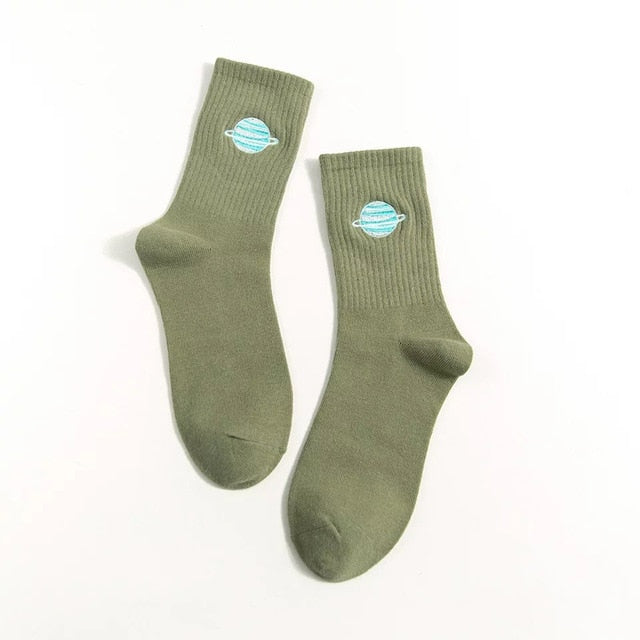 Embroidered Planet Socks in Various Colors!
