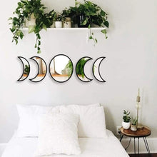 Load image into Gallery viewer, 5 Piece Moon Phase Mirrors Wooden Wall Art
