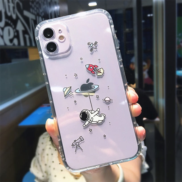 Cartoon Flying Astronaut Clear Phone Case For iPhone