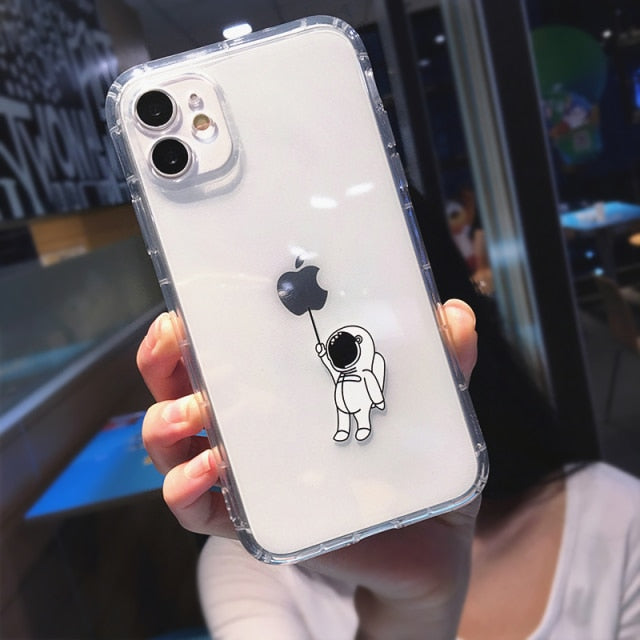 Cartoon Astronaut with Balloon Clear Phone Case For iPhone