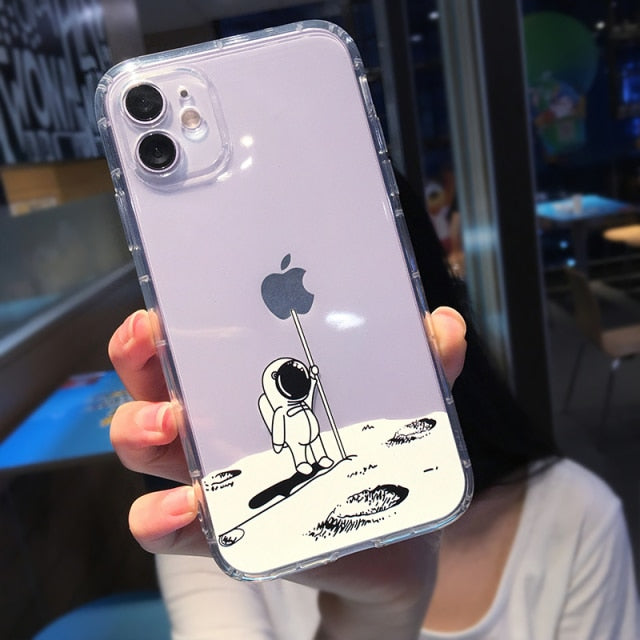 Cartoon Moon Astronaut Clear Phone Case For iPhone